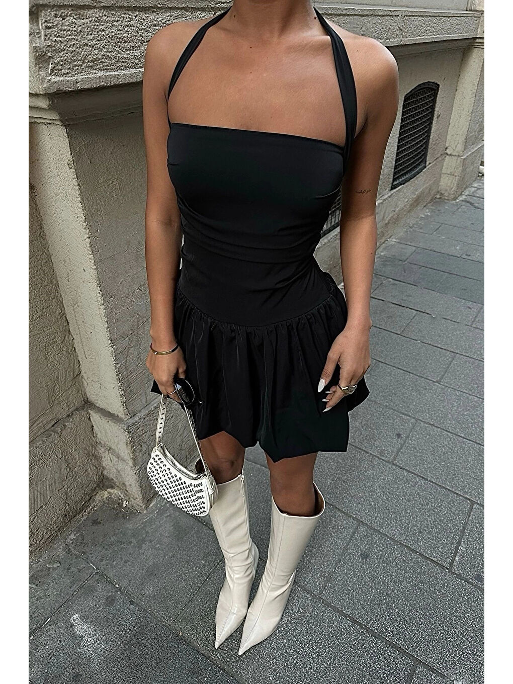 Karışık Kadın Siyah Halter Yaka Elbise 1026-221625-7