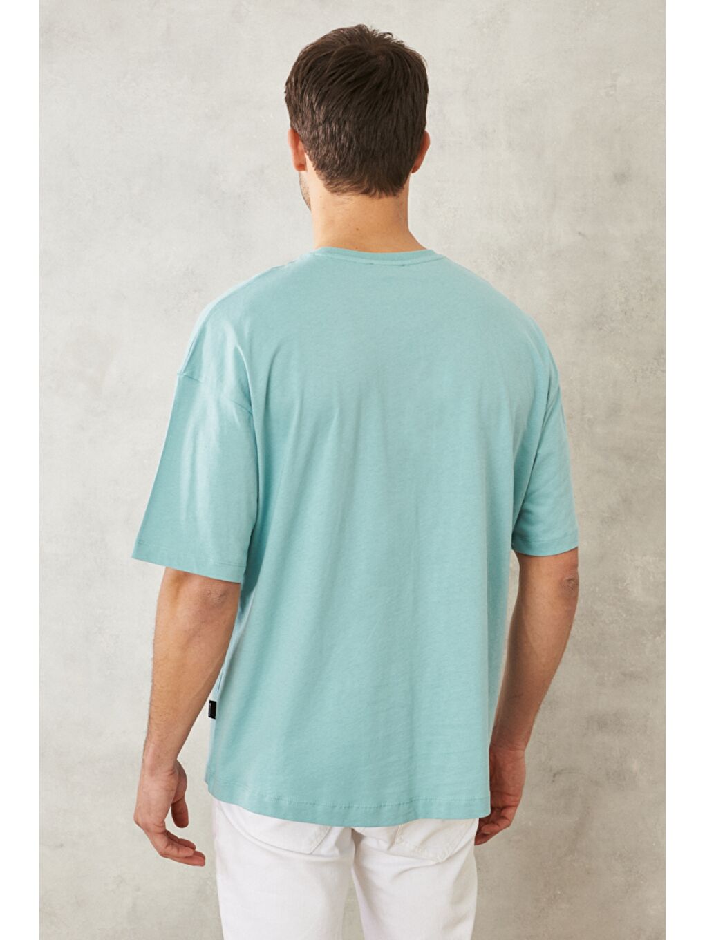Erkek Petrol Oversize Bisiklet Yaka %100 Pamuk Tişört-4