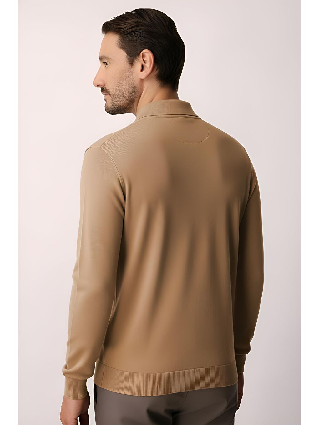 Kahverengi Açık Kahve Dar Kalıp Polo Yaka Düz Uzun Kollu Triko-1