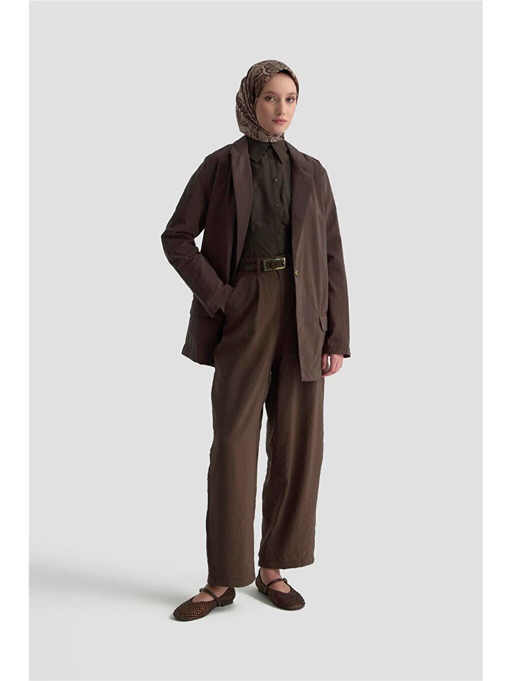 Beli Lastikli Pileli Pantolon 25Kd9005 Kahverengi-1