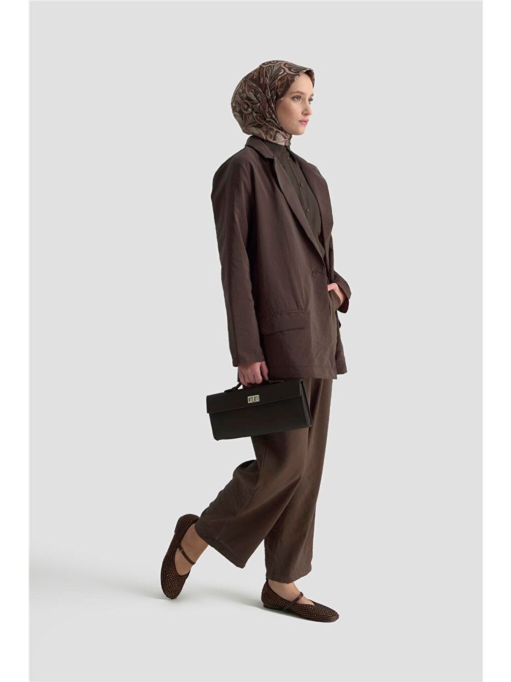 Beli Lastikli Pileli Pantolon 25Kd9005 Kahverengi-2