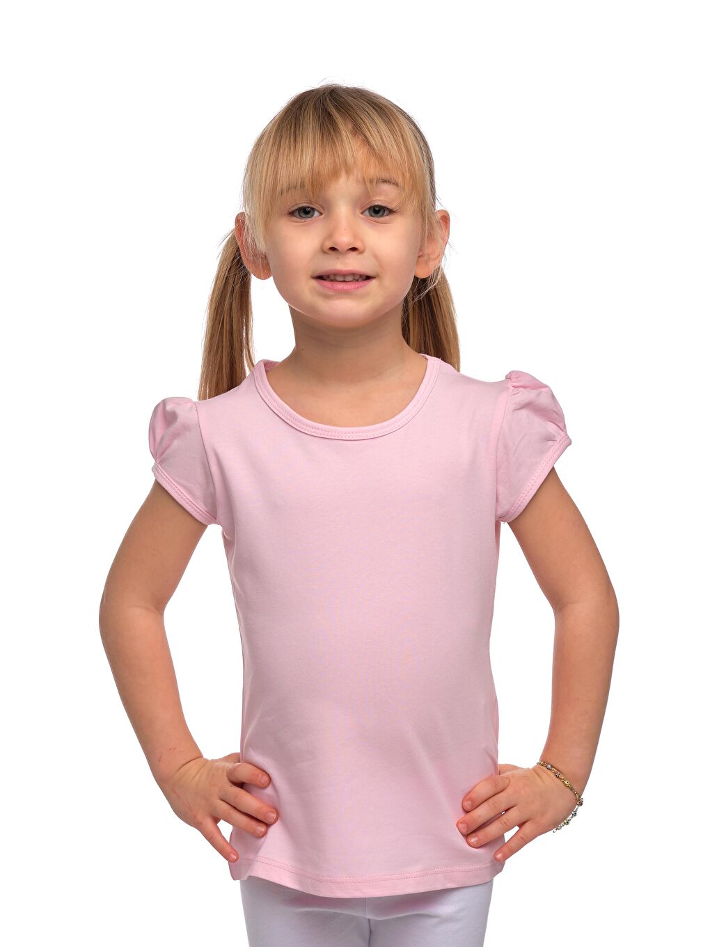 Pembe Kız Çocuk Kısa Kollu Basıc Tişört