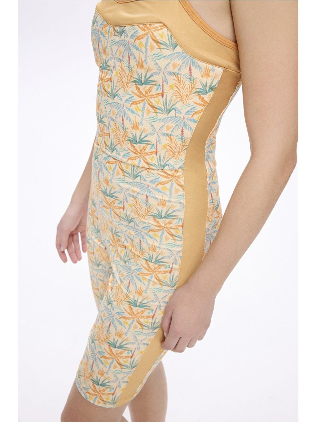 Desenli Turuncu Renk 4 Parça Yarı Kapalı Mayo - Tulum Takımı 5055-8