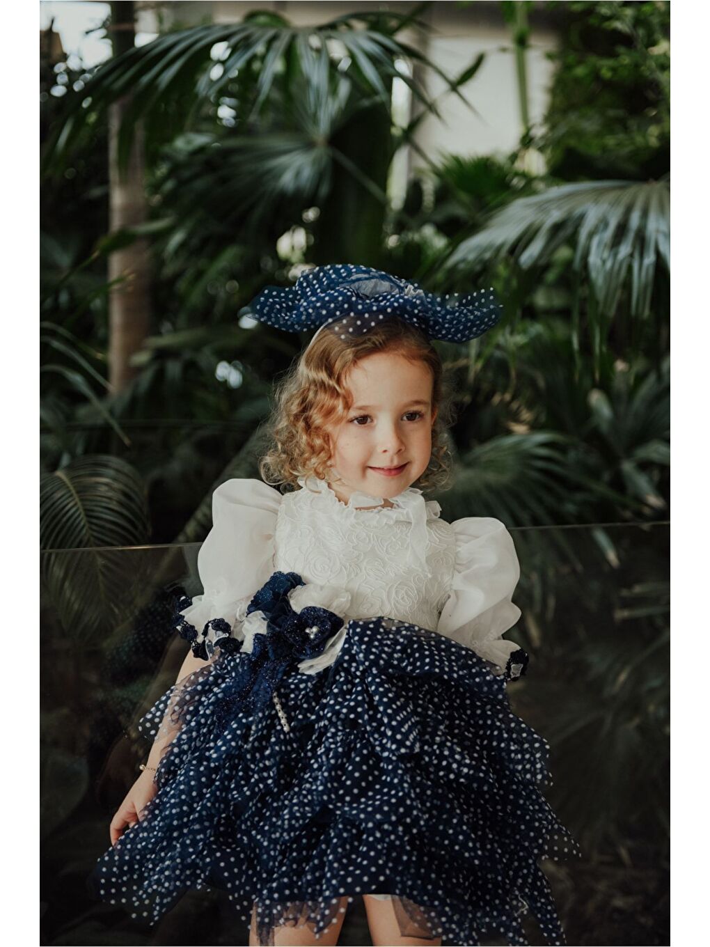 Beyaz Özel Tasarım Kız Çocuk Puantiyeli Elbise , Kısa Kız Çocuk Elbisesi, Saç Aksesuarlı Çocuk Abiye_M2349-2