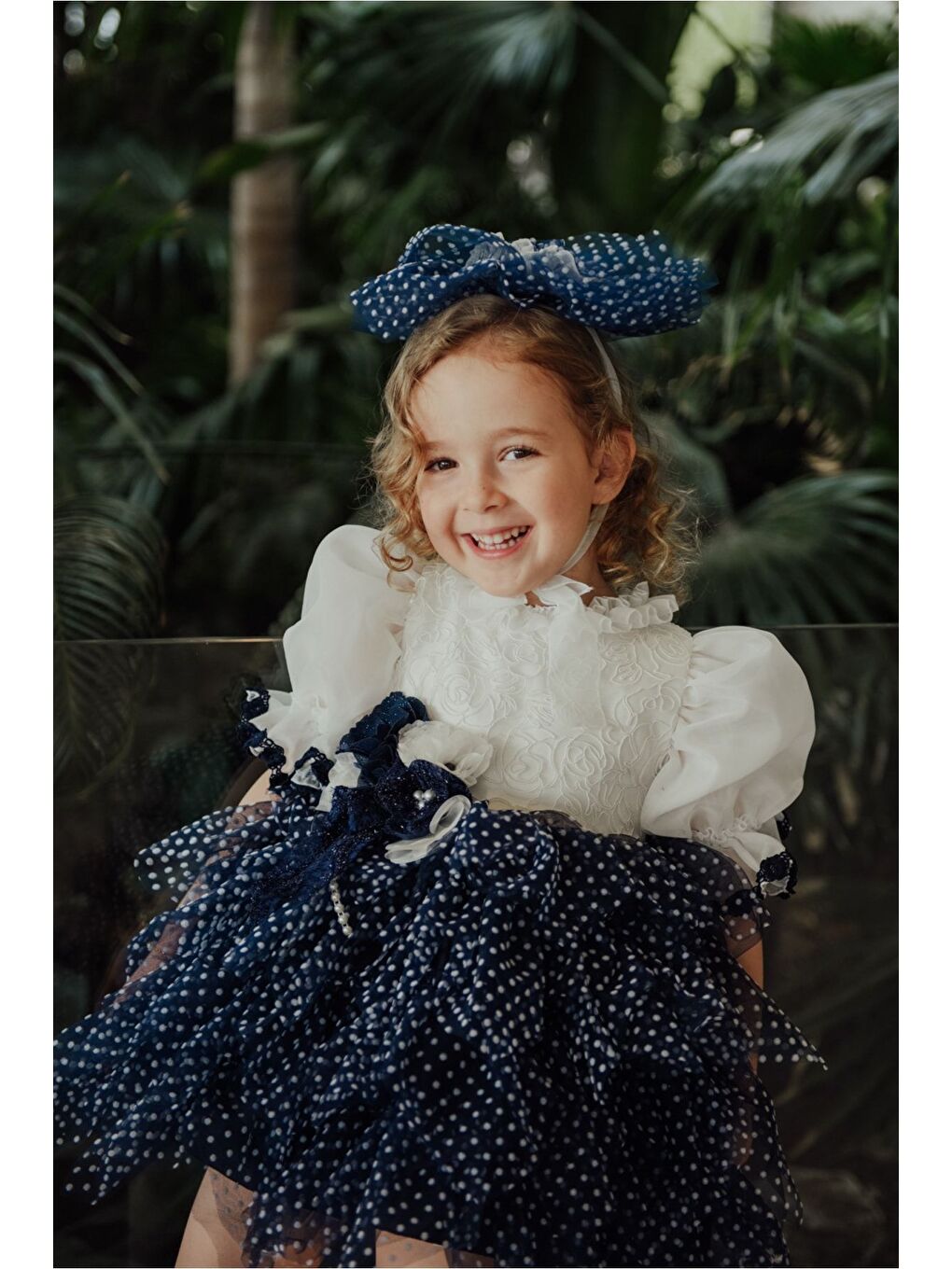 Beyaz Özel Tasarım Kız Çocuk Puantiyeli Elbise , Kısa Kız Çocuk Elbisesi, Saç Aksesuarlı Çocuk Abiye_M2349-4