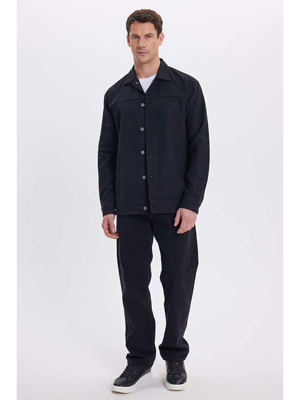 Erkek Relax Fit Rahat Kesim Yandan Flota Cep Oduncu Siyah Kaşe Ceket Mont-3