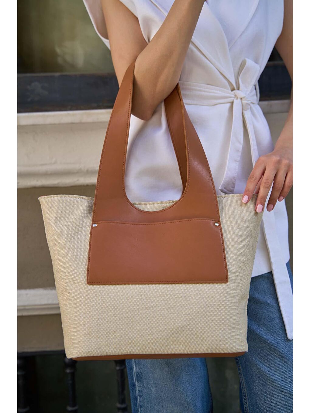 Kahverengi Cepli Kanvas Omuz Çantası Taba-2