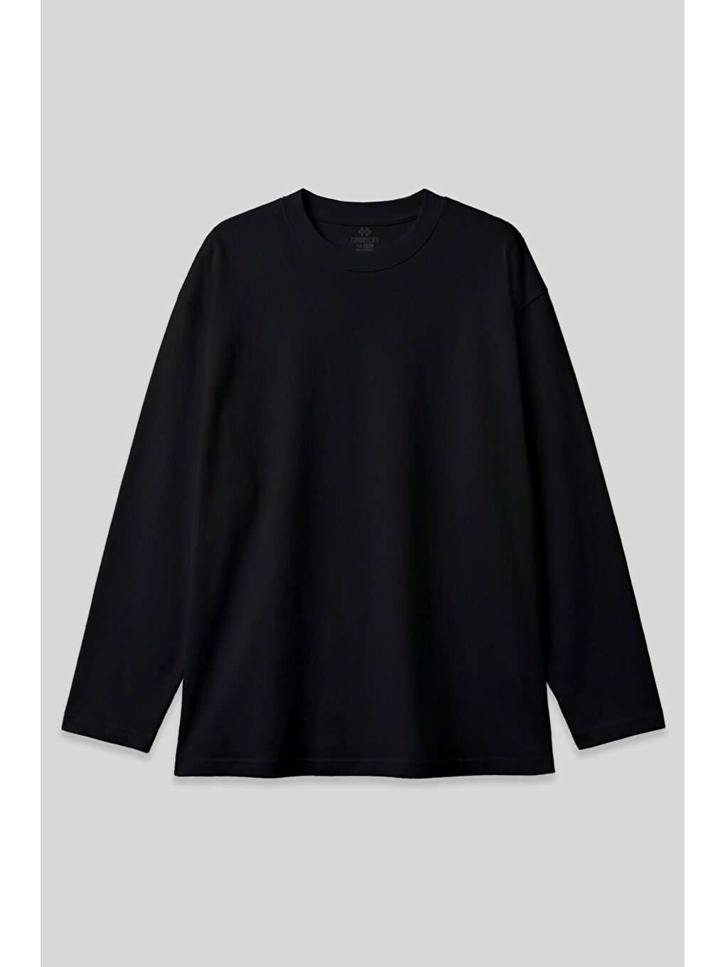 Siyah O Yaka Rahat Form Battal Büyük Beden Uzun Kollu Erkek T-Shirt - 88107