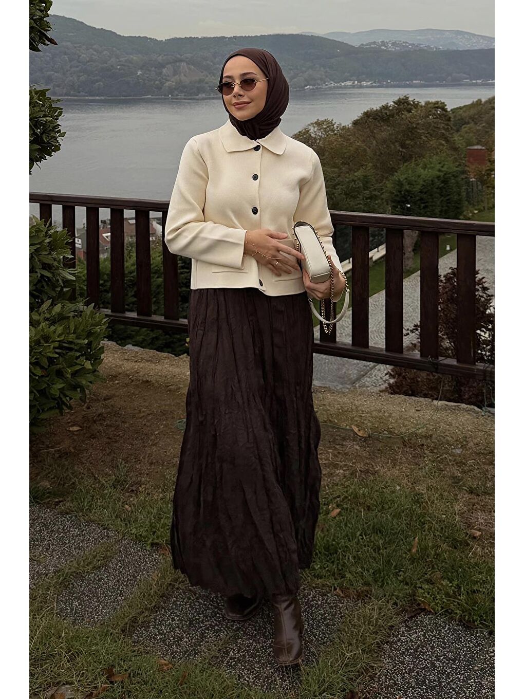 Kahverengi Kırışık Görünümlü Uzun Süet Etek Kahve-6