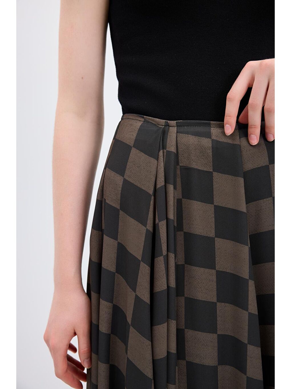 Ekose Desenli Uzun Kloş Etek Yeşil-3