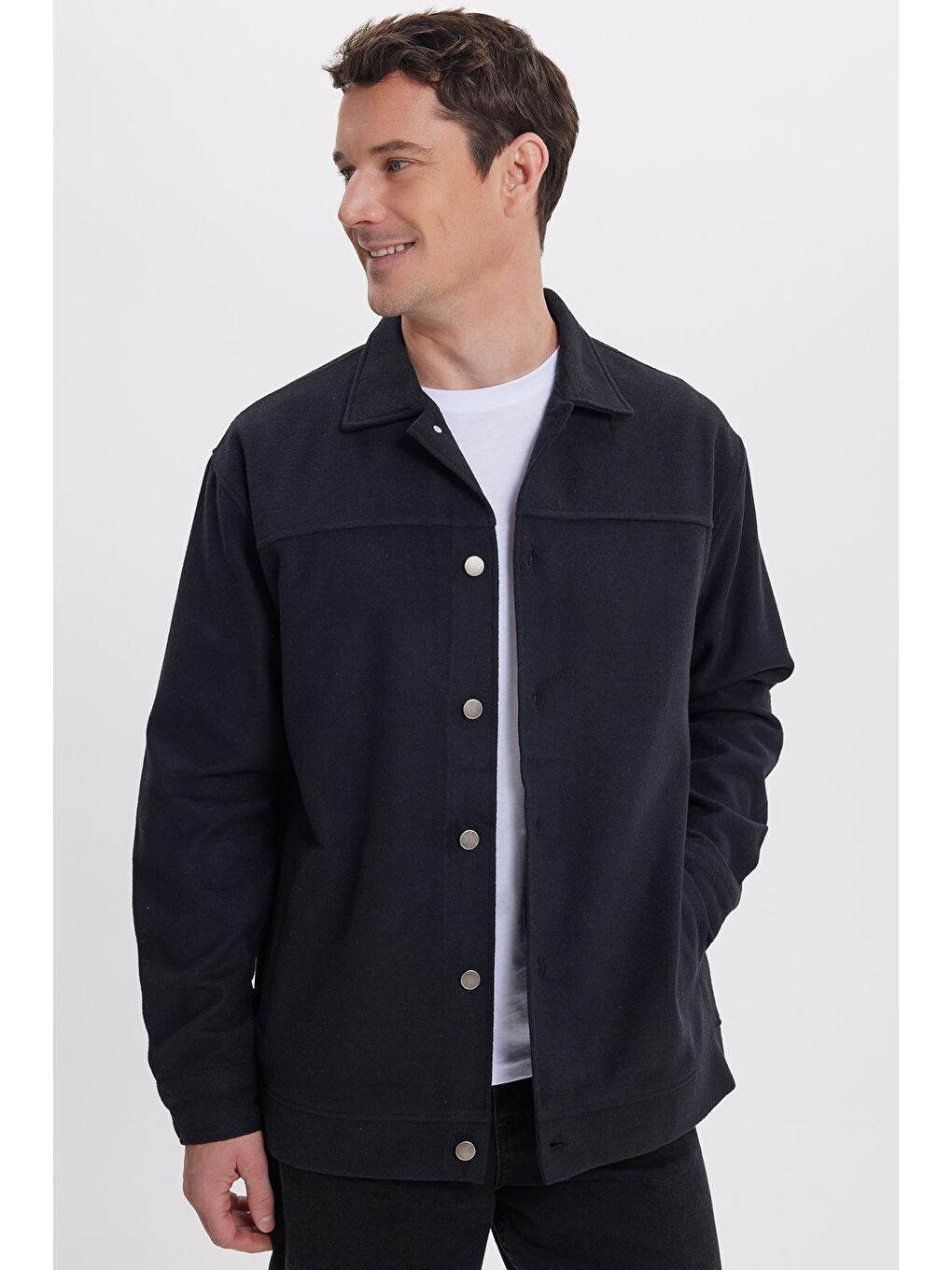 Erkek Relax Fit Rahat Kesim Yandan Flota Cep Oduncu Siyah Kaşe Ceket Mont-4