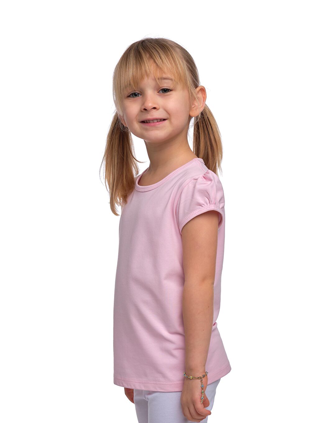Pembe Kız Çocuk Kısa Kollu Basıc Tişört-1