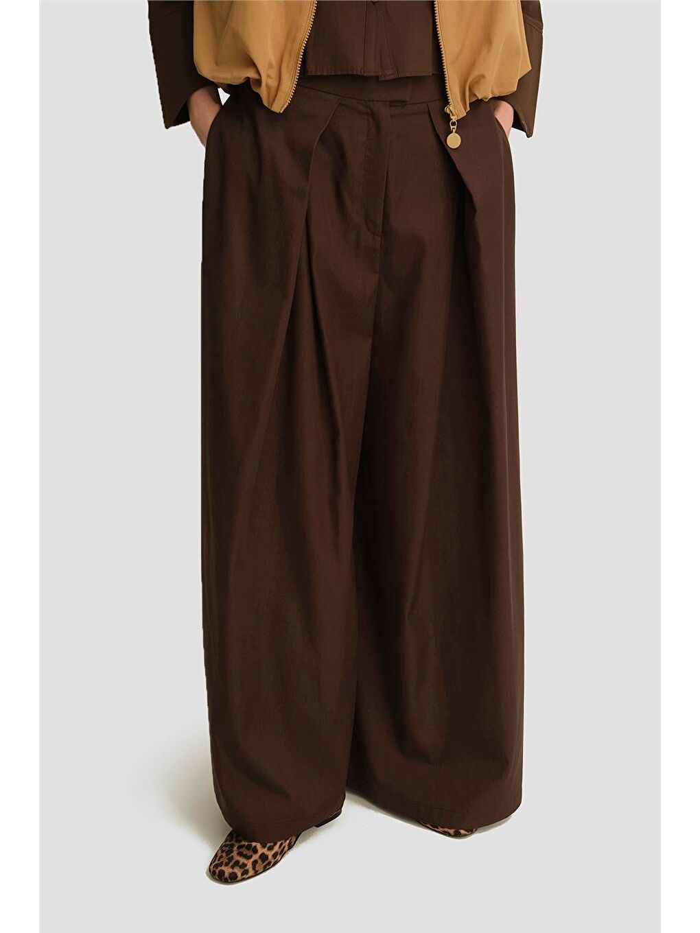 Kahverengi Pileli Lyocell Pantolon Etek 25Y2801 Acı Kahve-2