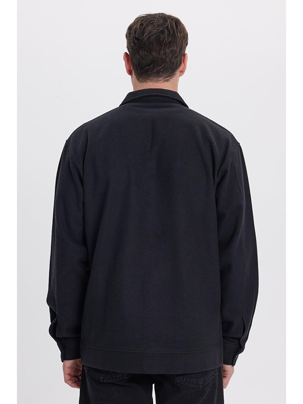 Erkek Relax Fit Rahat Kesim Yandan Flota Cep Oduncu Siyah Kaşe Ceket Mont-6