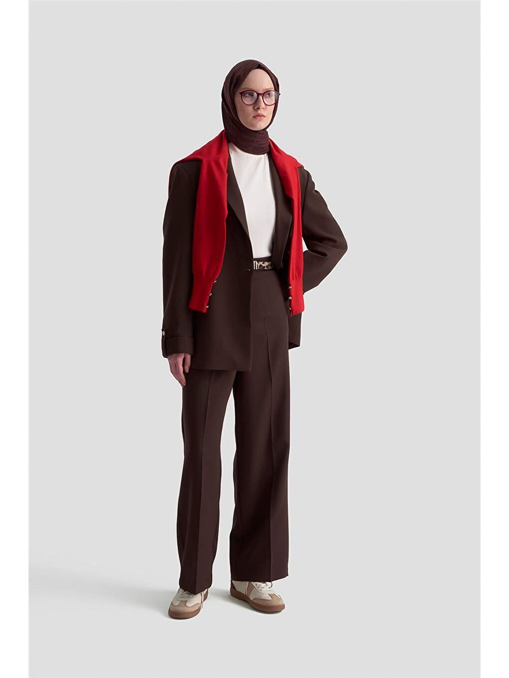 Kahverengi Yüksek Bel Pantolon 25Km1024 Acı Kahve-1