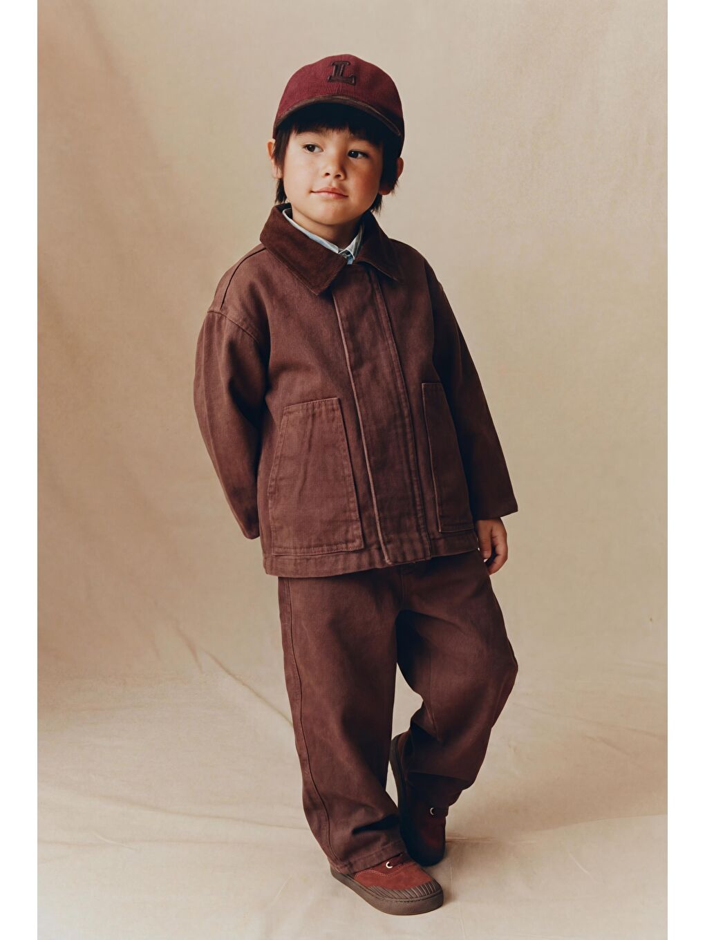 Erkek Çocuk Pamuklu Kahverengi Ceket Ve Pantolon Takım