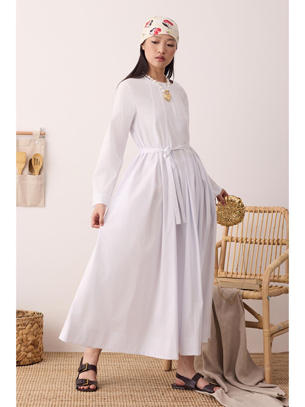 Çok Pileli Elbise Ekru-2