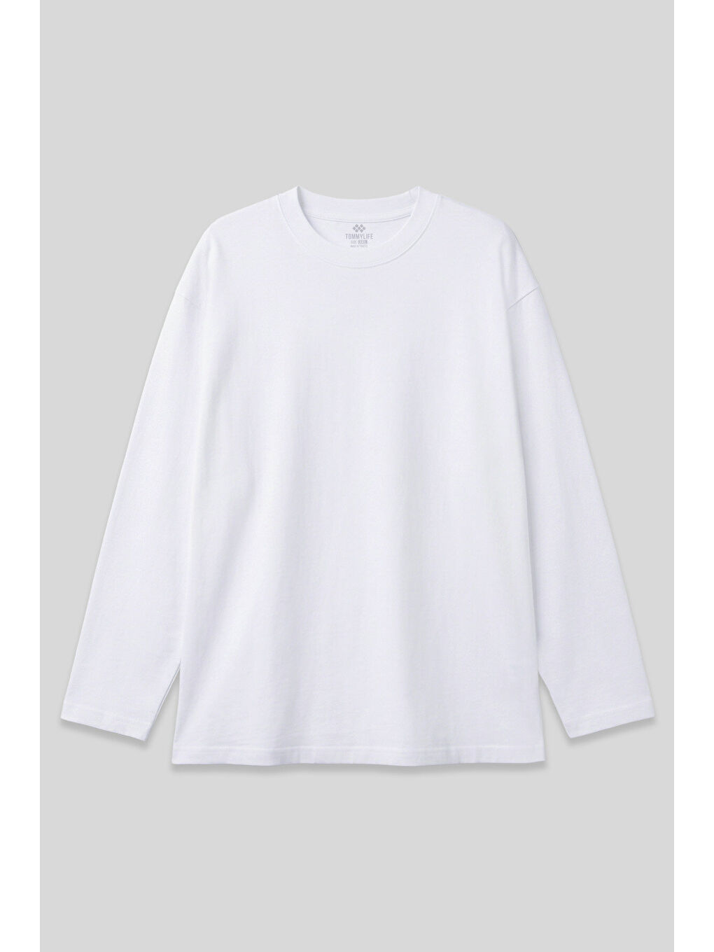 Beyaz O Yaka Rahat Form Battal Büyük Beden Uzun Kollu Erkek T-Shirt - 88107