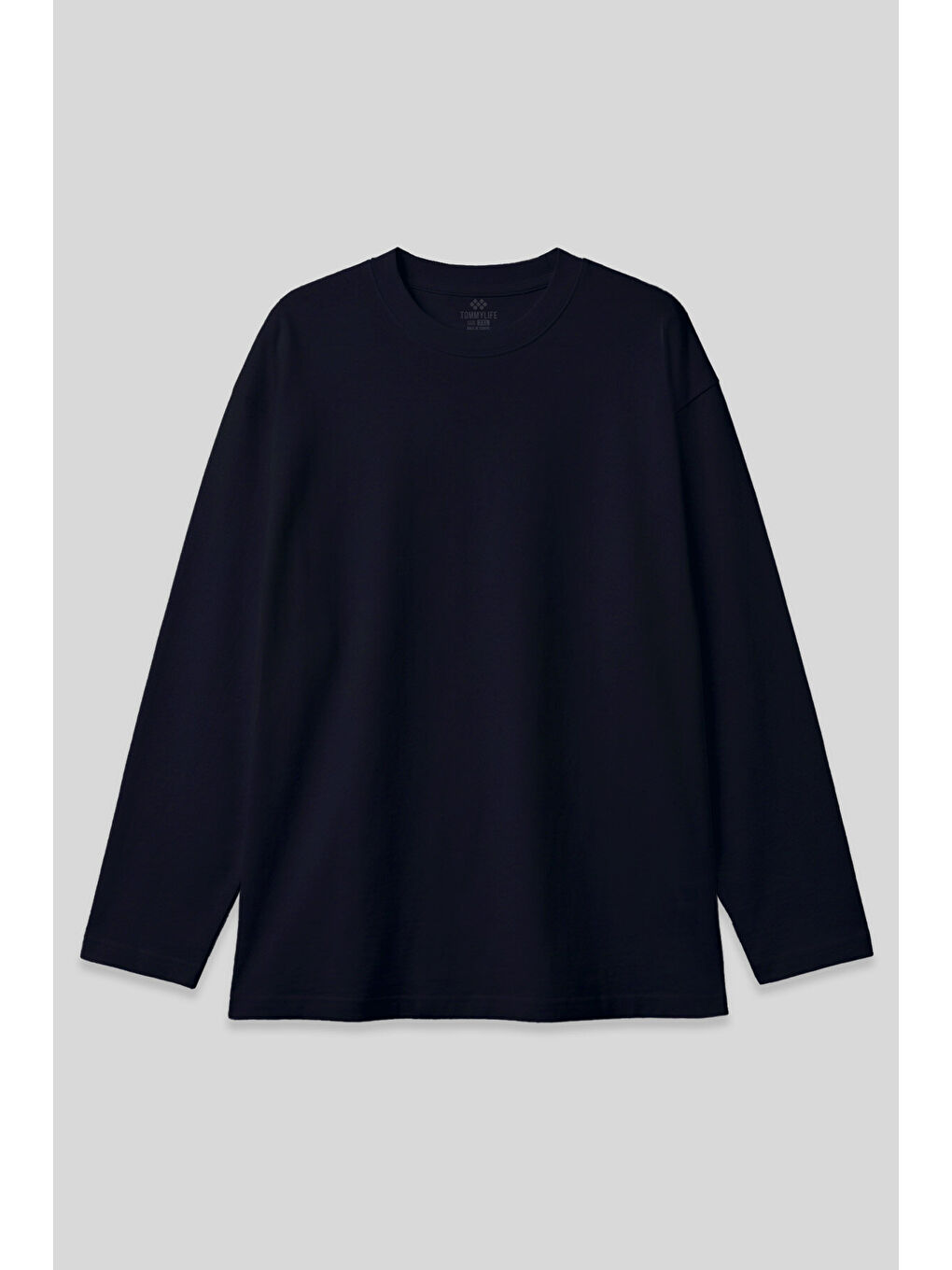 Lacivert O Yaka Rahat Form Battal Büyük Beden Uzun Kollu Erkek T-Shirt - 88107