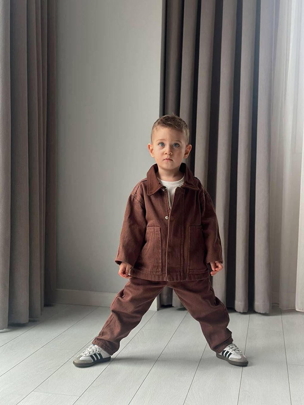 Erkek Çocuk Pamuklu Kahverengi Ceket Ve Pantolon Takım-1