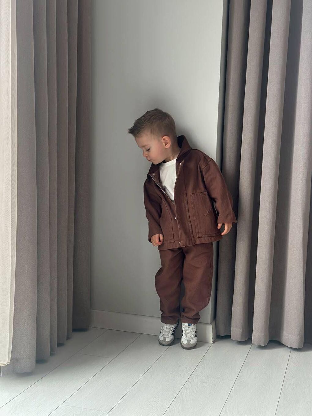 Erkek Çocuk Pamuklu Kahverengi Ceket Ve Pantolon Takım-2