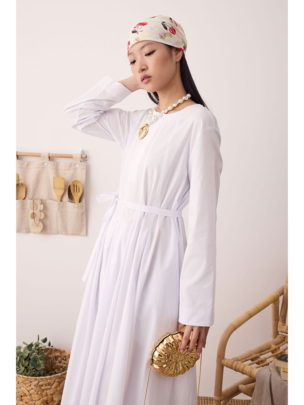 Çok Pileli Elbise Ekru-3