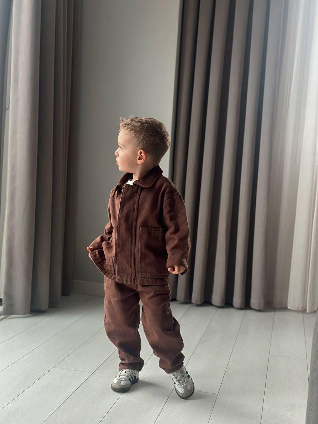 Erkek Çocuk Pamuklu Kahverengi Ceket Ve Pantolon Takım-3