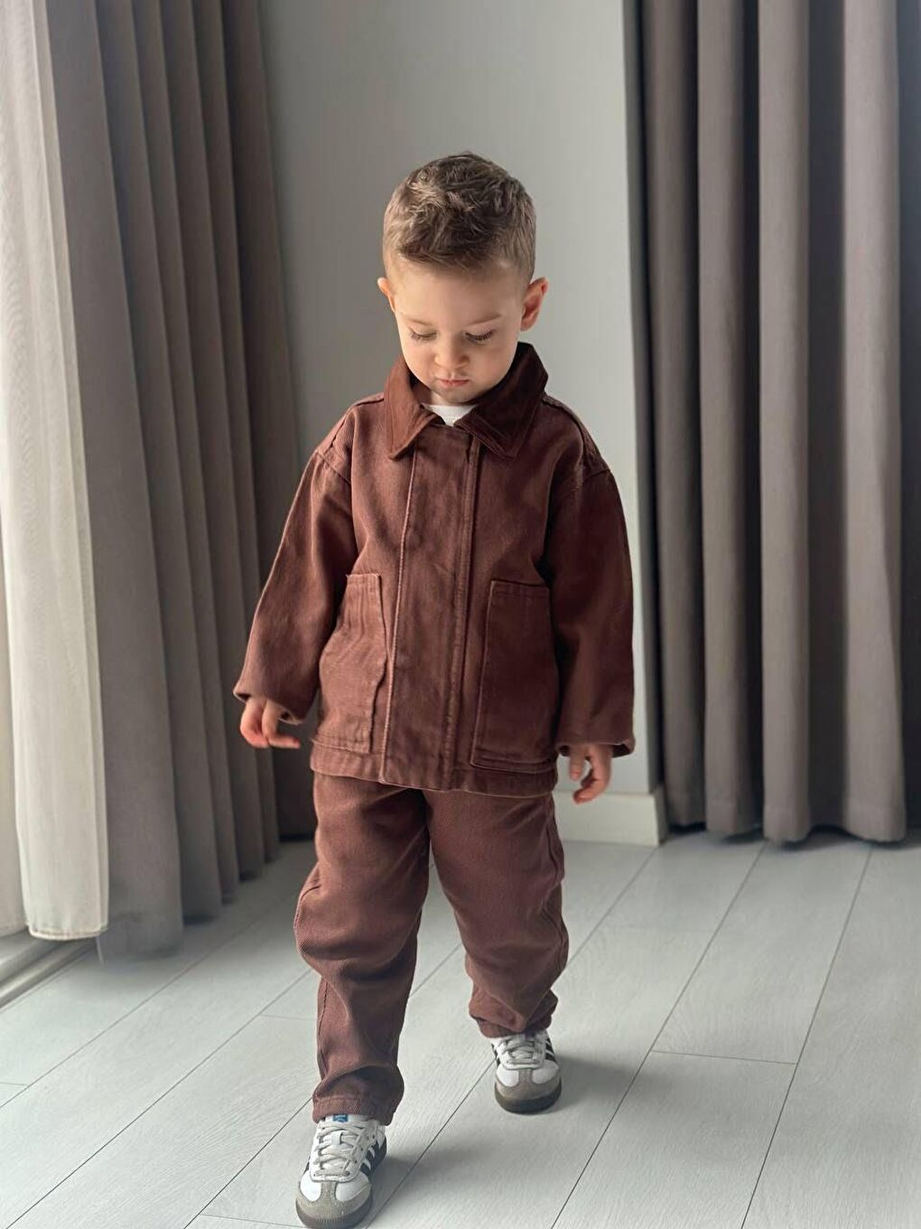 Erkek Çocuk Pamuklu Kahverengi Ceket Ve Pantolon Takım-4