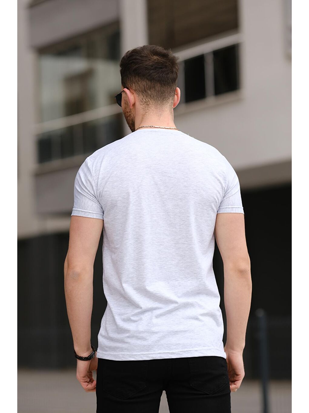 Gri Army Nakışlı Slim Fit Likralı Erkek Tişört-2