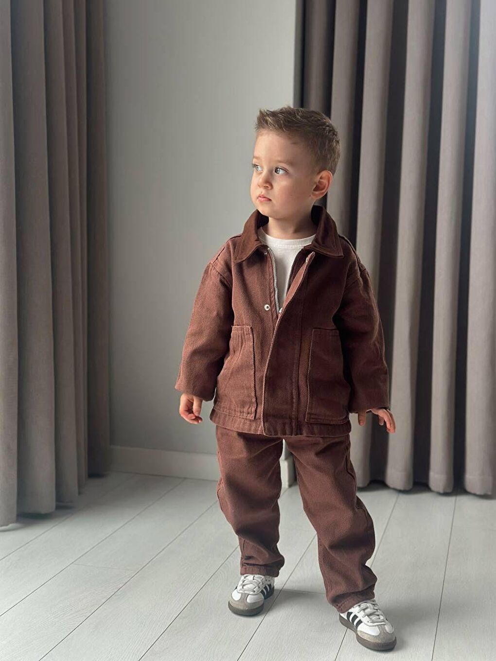 Erkek Çocuk Pamuklu Kahverengi Ceket Ve Pantolon Takım-5