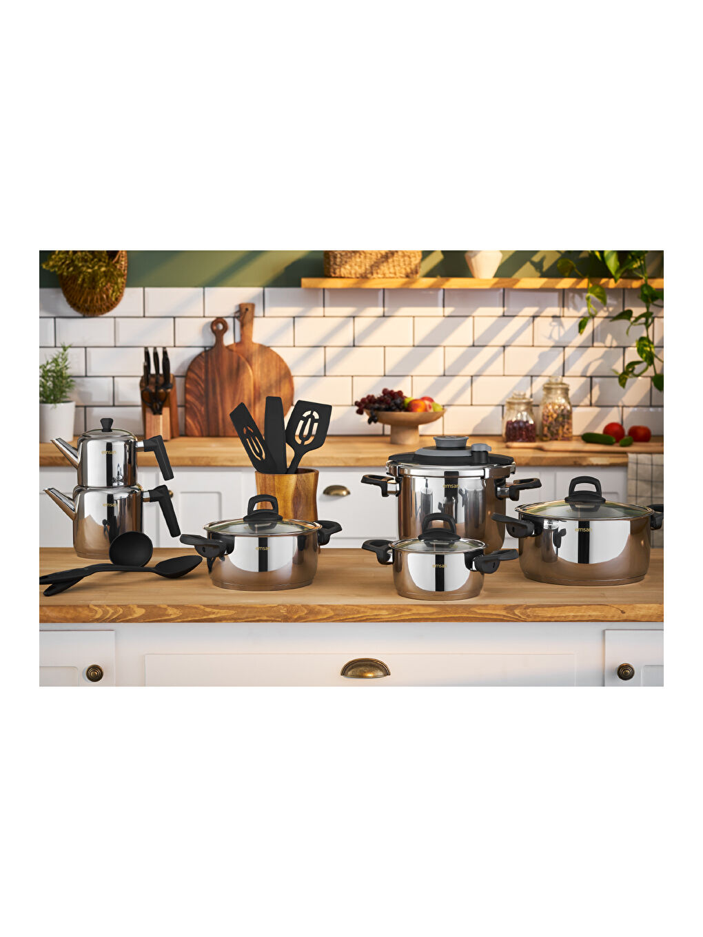 Gri Wedding 16 Parça Çelik Tencere Çaydanlık Servis Seti