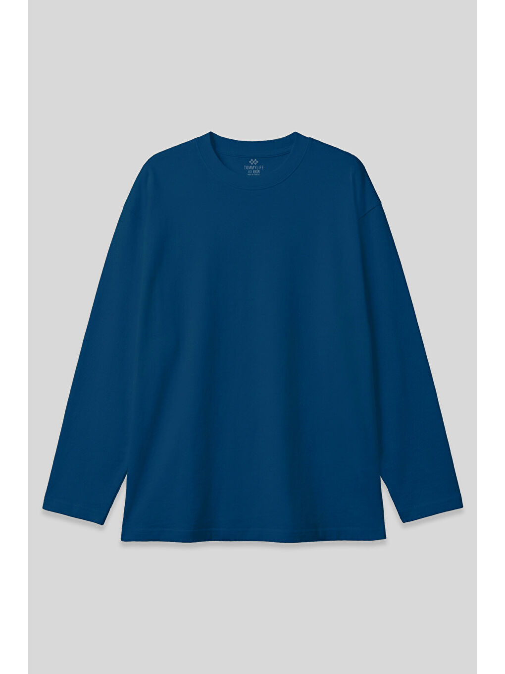 İndigo O Yaka Rahat Form Battal Büyük Beden Uzun Kollu Erkek T-Shirt - 88107