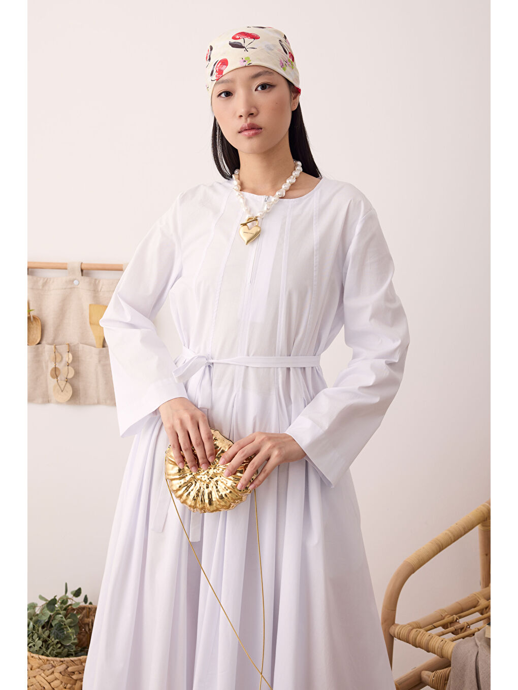 Çok Pileli Elbise Ekru-4