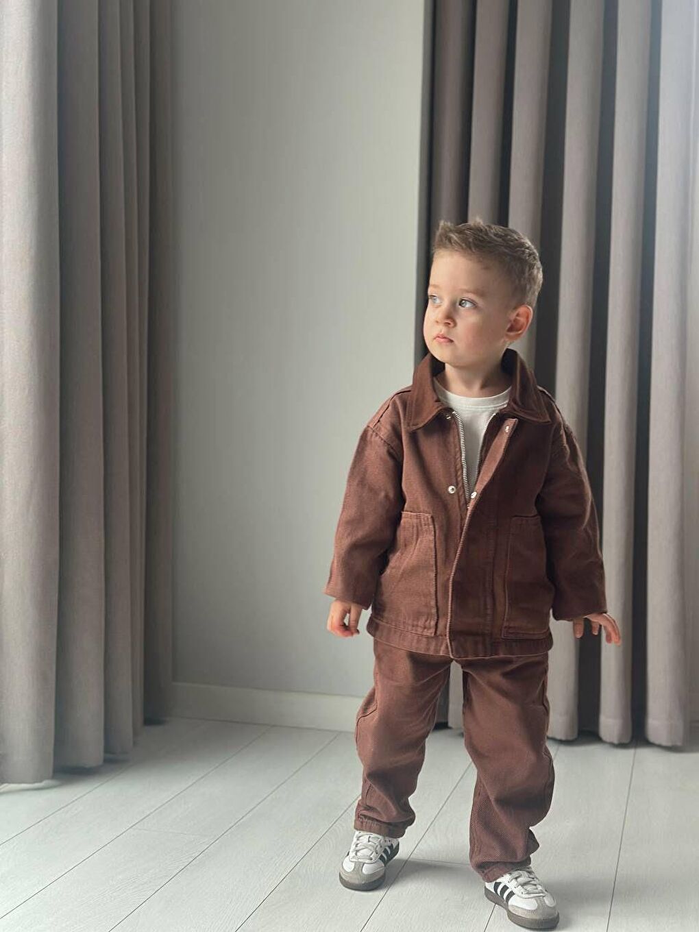 Erkek Çocuk Pamuklu Kahverengi Ceket Ve Pantolon Takım-7
