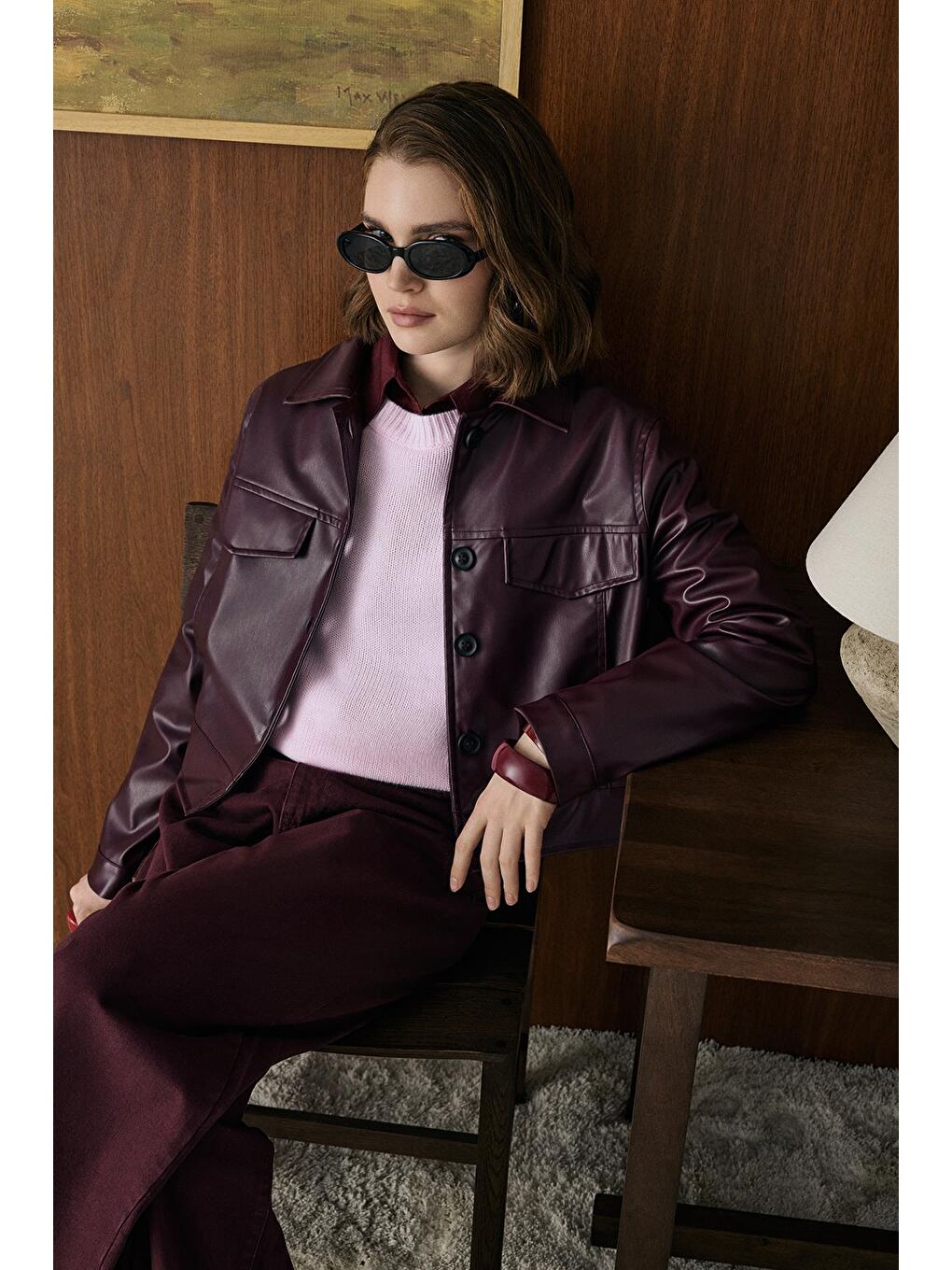 Kısa Suni Deri Ceket Bordo-1