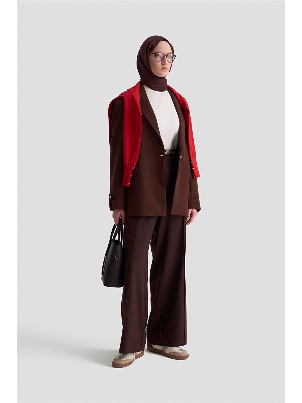 Kahverengi Beli Lastikli Palazzo Pantolon 25K2703 Acı Kahve-1