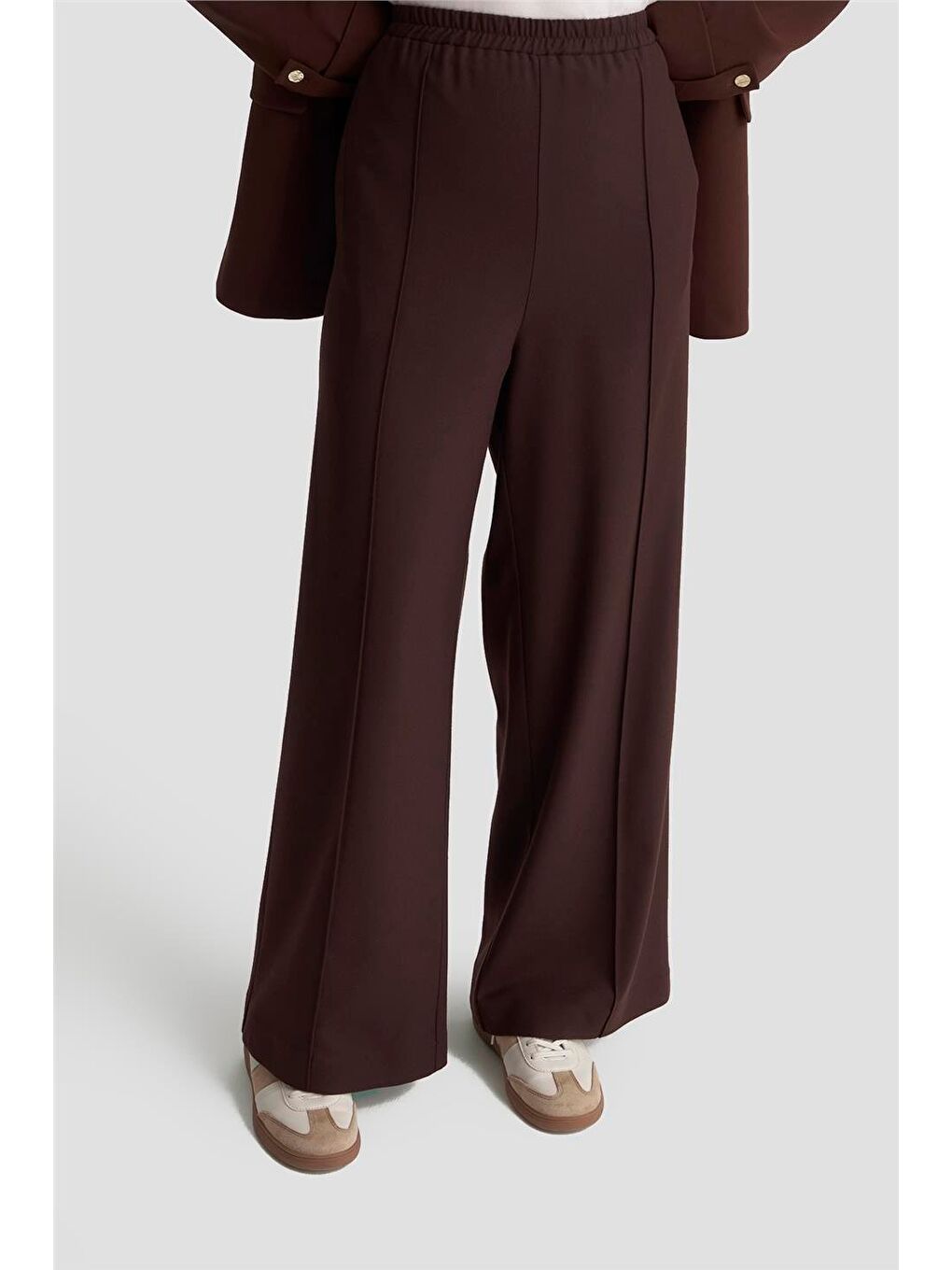 Kahverengi Beli Lastikli Palazzo Pantolon 25K2703 Acı Kahve-2