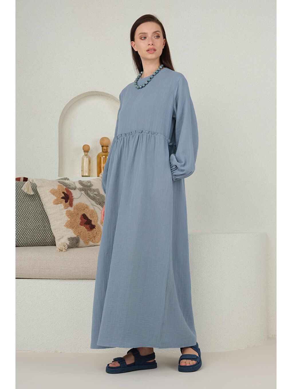 Müslin Elbise Pastel Mavi-2