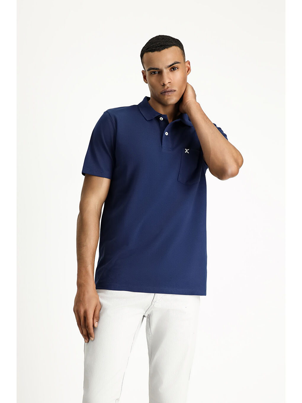 Lacivert Polo Yaka Regular Fit Nakışlı Pamuk %100 Pamuk Tişört