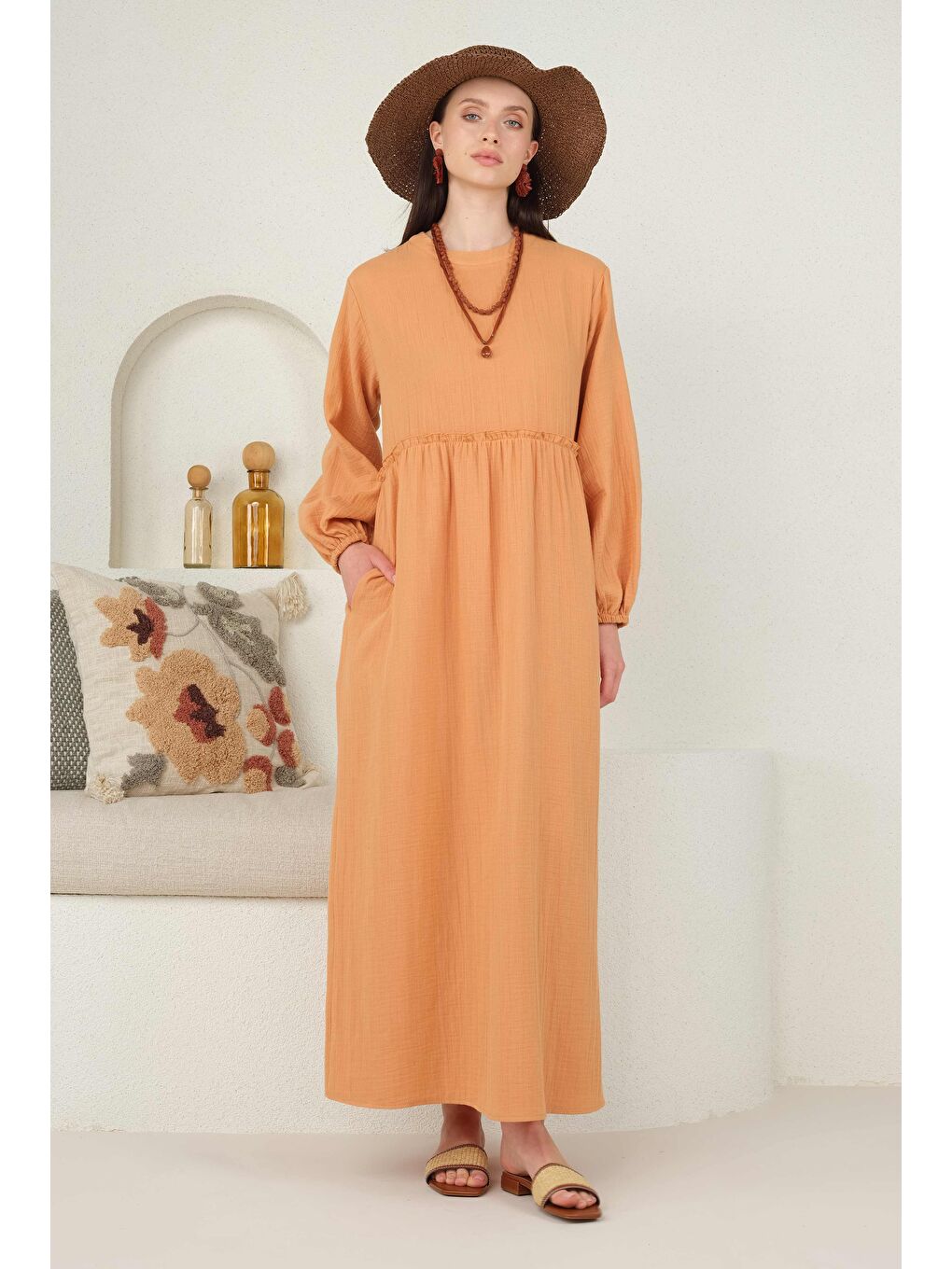 Pembe Müslin Elbise Somon-1