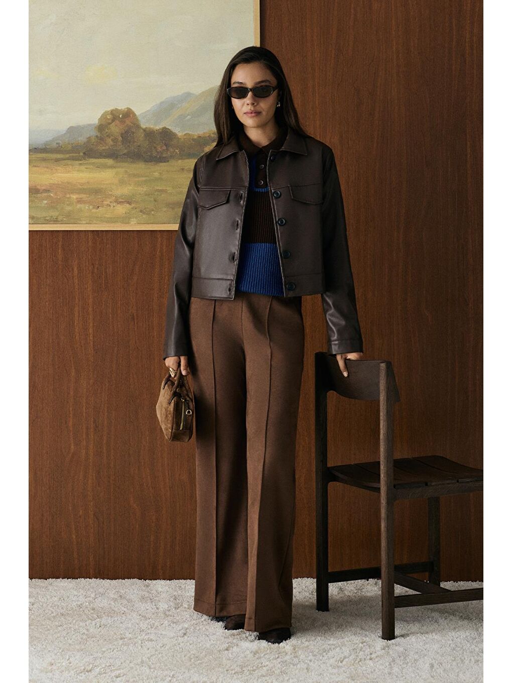 Kahverengi Kısa Suni Deri Ceket Kahve-1