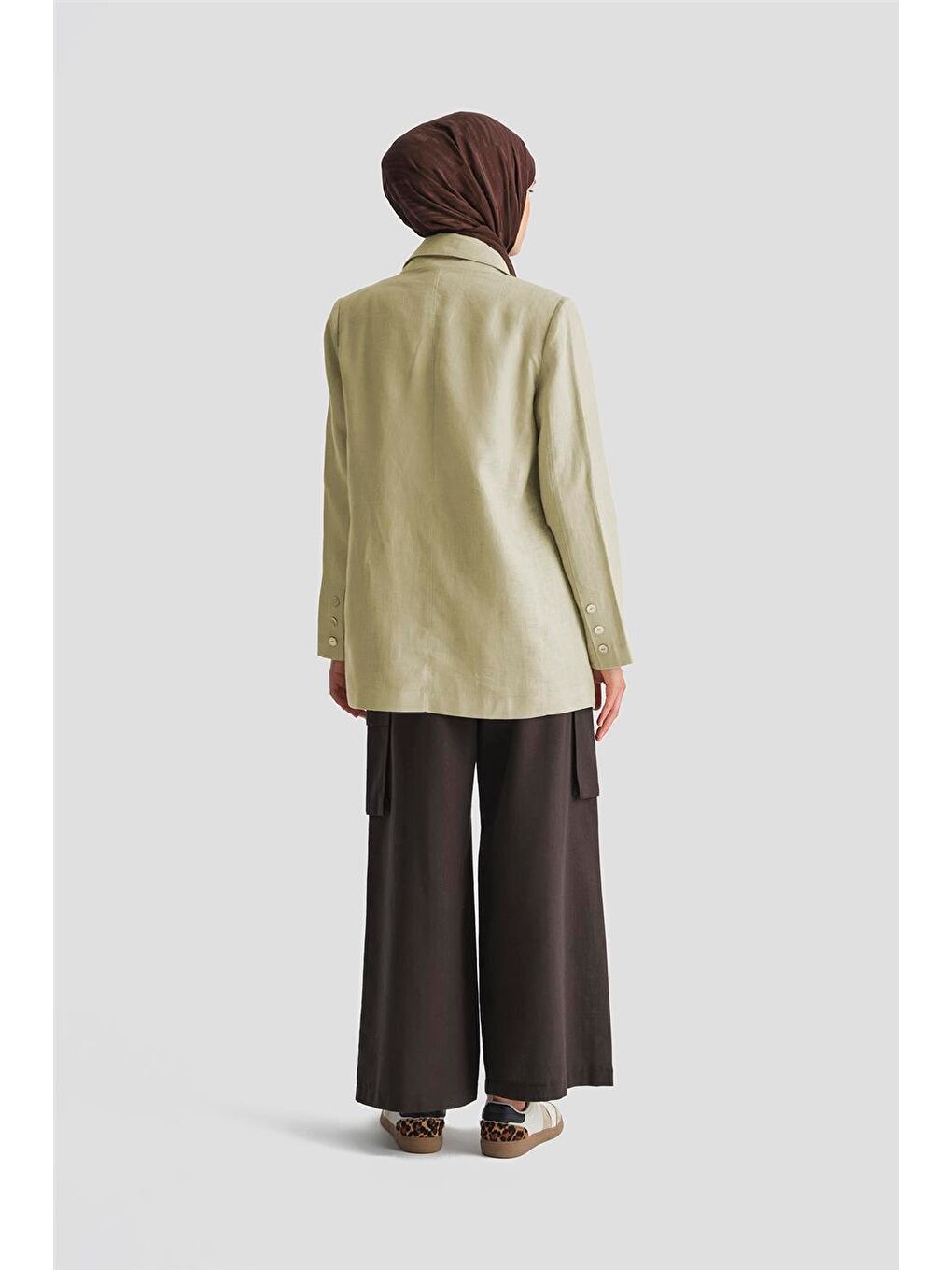 Kahverengi Kargo Cepli Keten Pantolon 25Y2823 Kakao-3