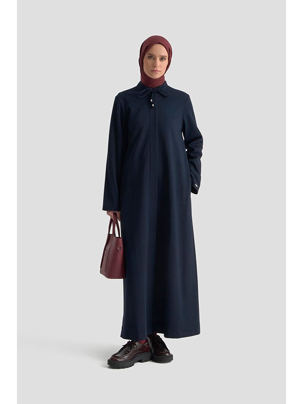 Aksesuar Yakalı Örme Ferace 25K8404 Lacivert-2