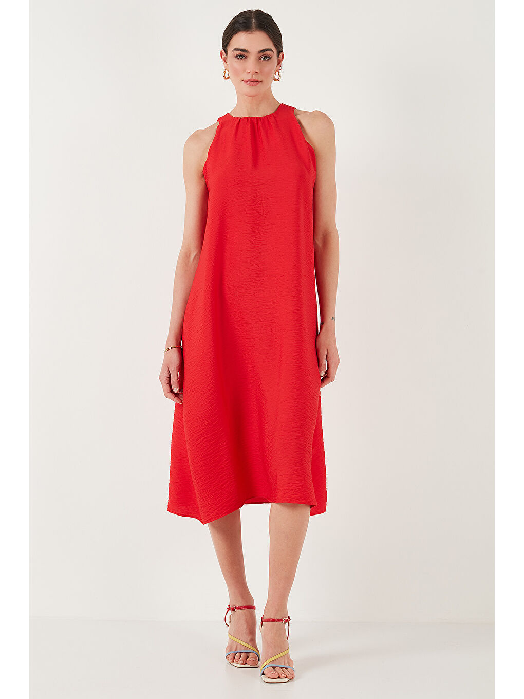 Kırmızı Regular Fit Halter Yaka Midi Boy Kadın Elbise 67810049-2