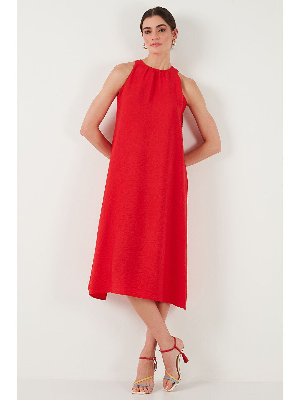 Kırmızı Regular Fit Halter Yaka Midi Boy Kadın Elbise 67810049-3
