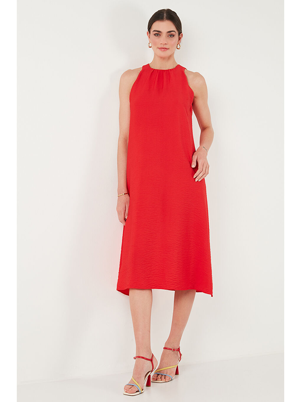 Kırmızı Regular Fit Halter Yaka Midi Boy Kadın Elbise 67810049-4