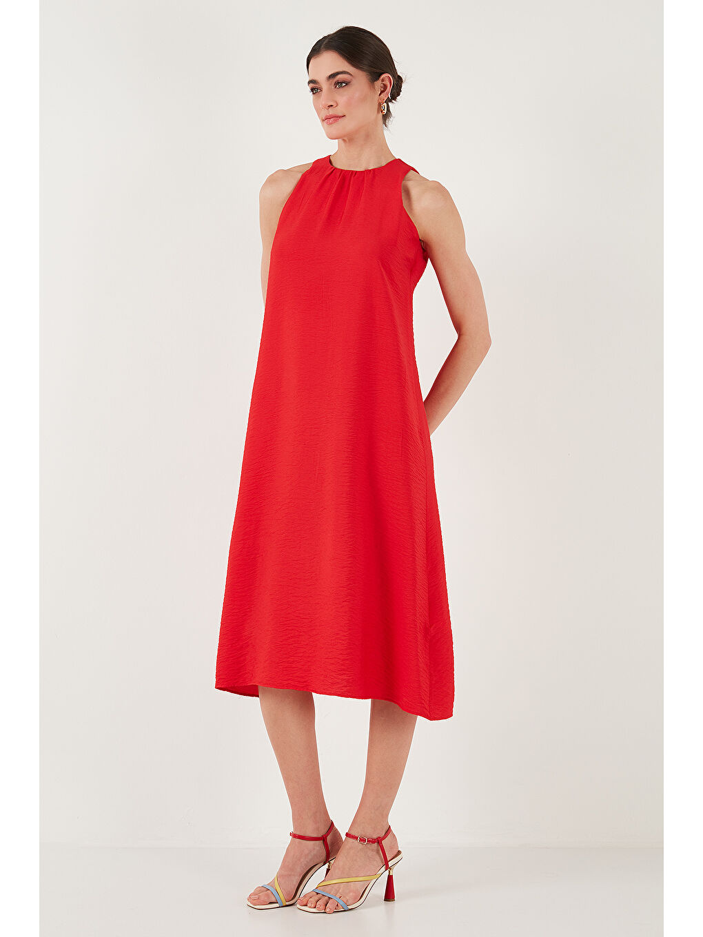 Kırmızı Regular Fit Halter Yaka Midi Boy Kadın Elbise 67810049-5