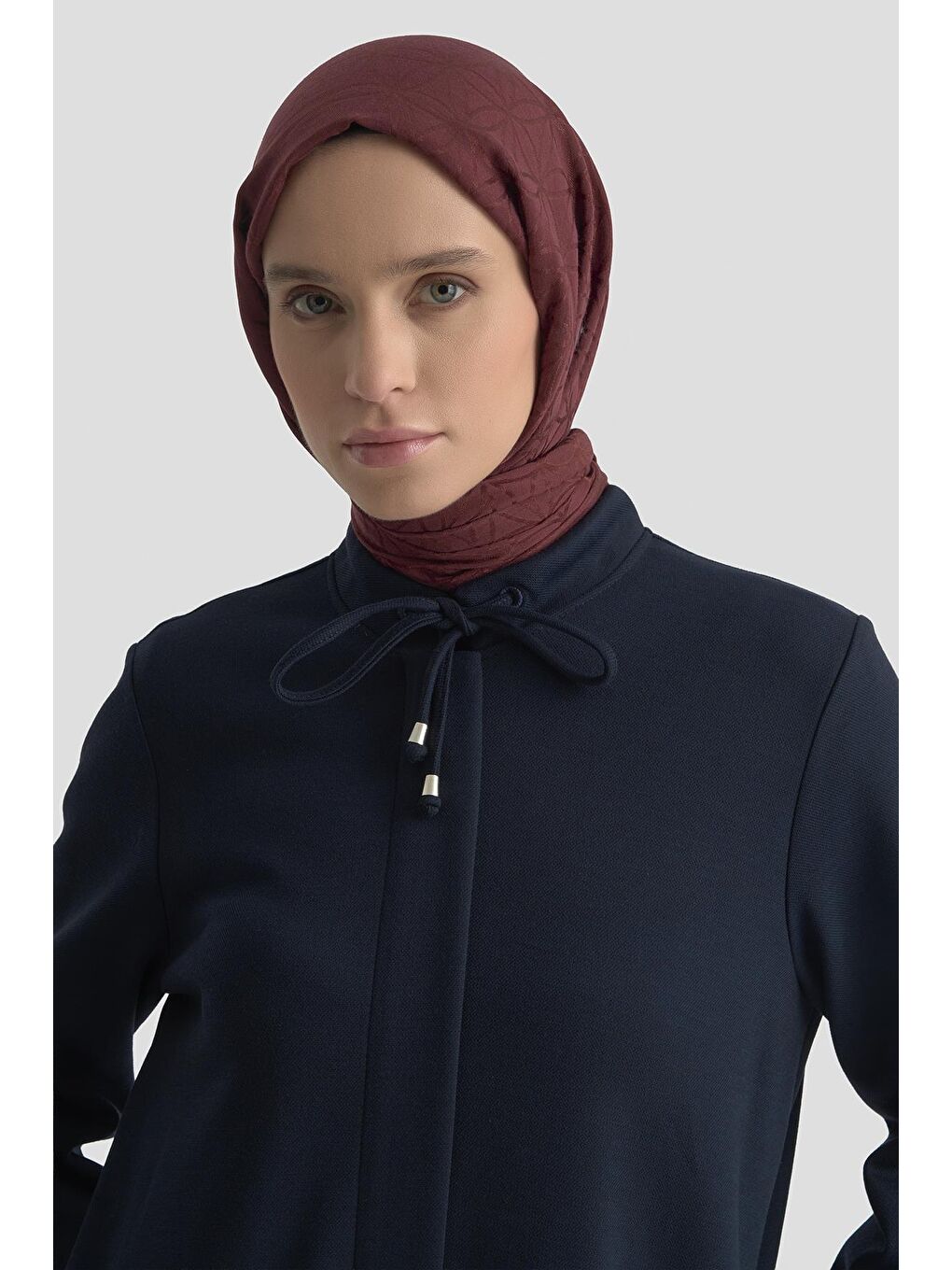 Aksesuar Yakalı Örme Ferace 25K8404 Lacivert-3