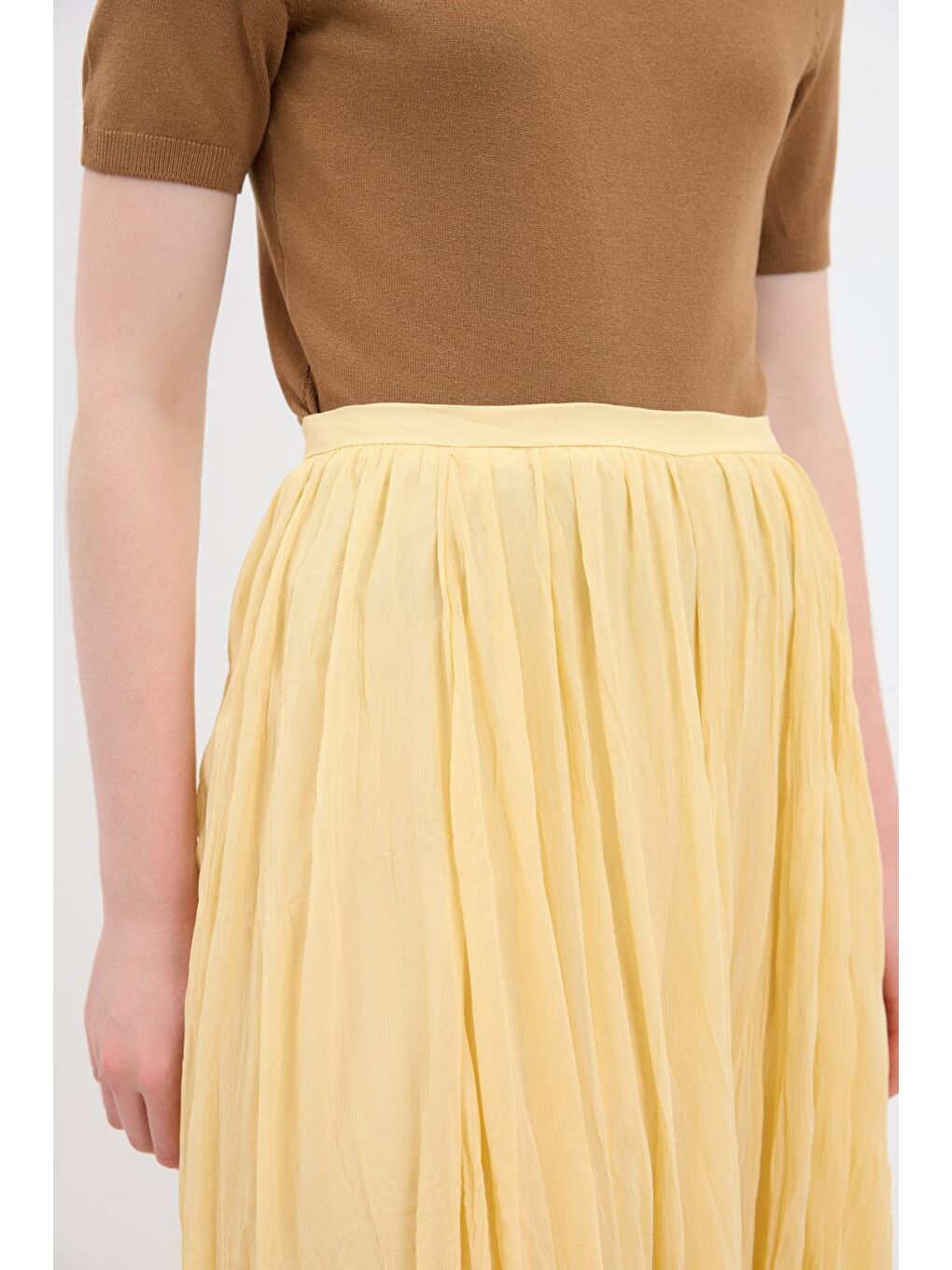 Kırışık Görünümlü Uzun Kloş Etek Sarı-3