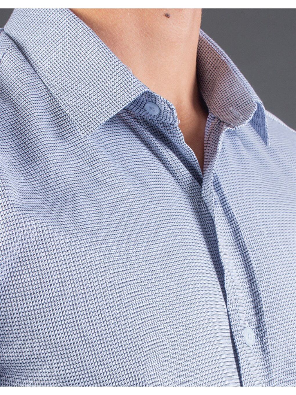 Modern Slim Fit Kısa Kollu Armürlü Erkek Mavi Gömlek-3